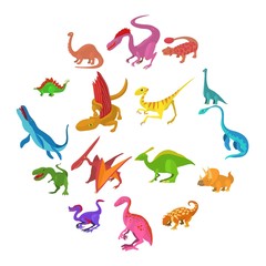  Zestaw ikon dinozaurów, stylu cartoon