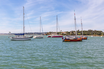 Canvas Print - Yachts ships in the bay of the river Alvor.