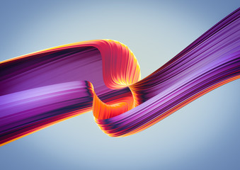 Aufkleber - 3D render abstract background. Colorful 90s style twisted shapes in motion. Iridescent digital art for poster, banner background, design element. Holographic isolated foil ribbon on dark background.