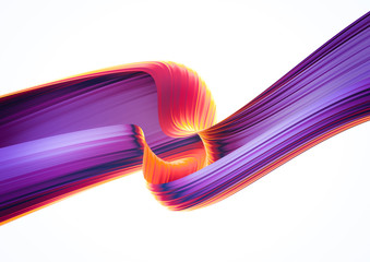 Aufkleber - 3D render abstract background. Colorful 90s style twisted shapes in motion. Iridescent digital art for poster, banner background, design element. Holographic isolated foil ribbon on white background.