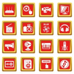 Poster - Multimedia internet icons set red square vector