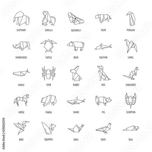 Anese Origami Paper Animals Vector Line Icons Set Of Anese Origami Paper Animals Vector Line Icons Set Of Animal Shape Geometric Ilration