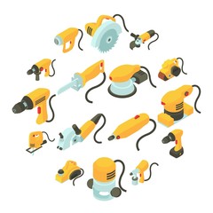 Poster - Electric tools icons set, isometric cartoon style