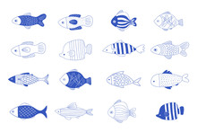 Simple, Elegant And Stylish Collection Of Modern Hand Drawn Fish Illustrations, Logos, Design