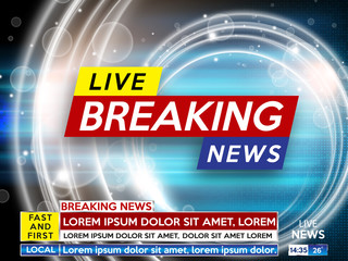 Sticker - Background screen saver on breaking news. Breaking news live on blue background. Vector illustration.