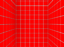 3d Rendering. Red Square Tiles Wall Room Background.
