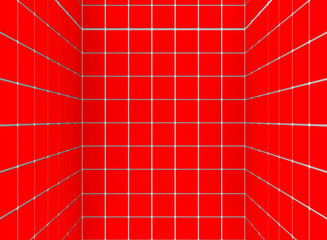 3d rendering. Red square tiles wall room background.