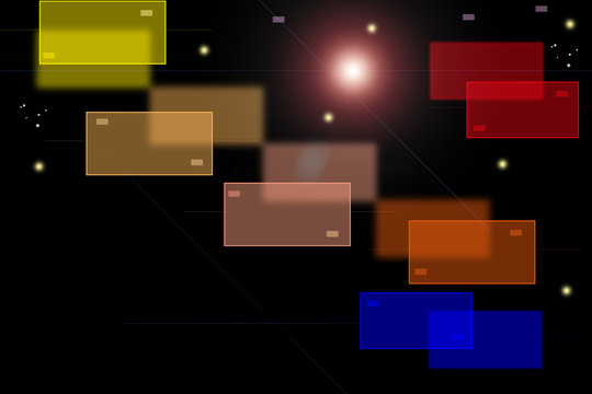 Abstract colorful bokeh with glowing circles on black backround 