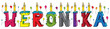 Weronika female first name bitten colorful 3d lettering birthday cake with candles and balloons