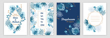 Templates Of Wedding Invitations With A Tropical Pattern.  Covers Set. Vector Illustration