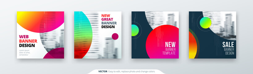 Wall Mural - abstract square background concept with circle for card banner brochure flyer design in blue colors.
