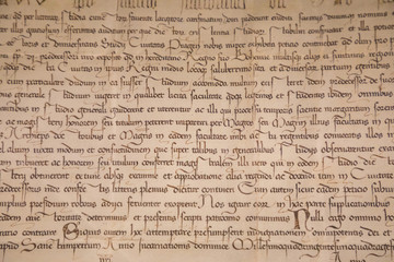 Old text in medieval bookas background, Europe