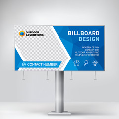 Wall Mural - 
Billboard design, template banner for outdoor advertising, posting photos and text. Modern business concept. Creative blue background