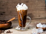  Iced coffee with ice cream, whipped cream and  marshmallows