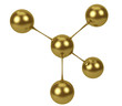 3d rendering illustration. Gold polished molecule model abstract concept. Molecular shape isolated on white background.