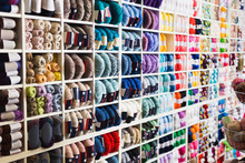 Variegated Yarns For Knitting On Shop Shelf