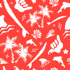 Vintage surf summer hand drawn seamless pattern