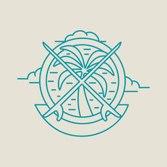 Poster - Tropical summer palm tree icon with surf boards