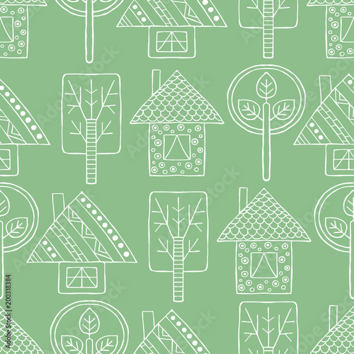 wektor-recznie-rysowane-bez-szwu-desen-dekoracyjne-stylizowane-dziecinne-drzewa-dom-doodle-styl-plemiennych-ilustracji-graficznych-rysowanie-linii-slodkie-strony-rysunku-seria-doodle-kreskowki-wzory-szkicu