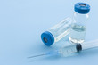 © New Africa - Vials with vaccine and syringe on color background