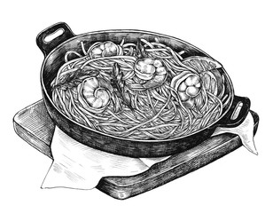 Canvas Print - Hand-drawn spaghetti marinara dish