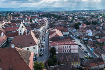 The view of the historical center of Sibiu from above