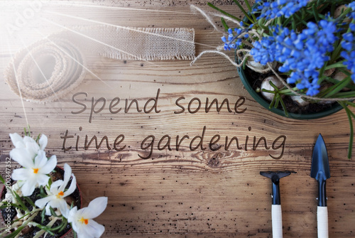 Fotografía Sunny Spring Flowers, Text Spend Some Time Gardening