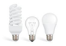Transparent Incandescent Bulb, Fluorescent And Led Bulb Vector