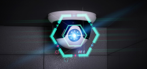 Poster - Security camera targeting a detected intrusion - 3d renderinga