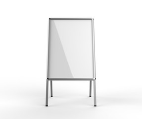 Wall Mural - Blank white metallic outdoor advertising stand isolated, Clear street signage board mock up. A-board with metal frame template. 3d rendering.
