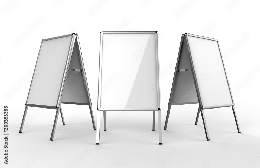 Blank white metallic outdoor advertising stand isolated, Clear street ...
