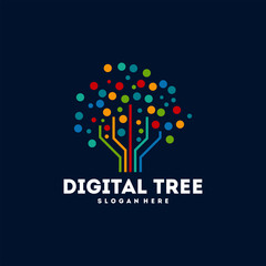 Wall Mural - Digital Tree logo designs concept, Technology Tree logo template vector