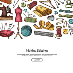 Poster - vector hand drawn sewing elements background illustration