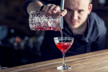 Wall Mural - Barman in pub or restaurant  preparing a cocktail drink