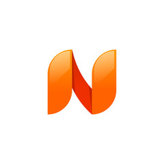 Poster - abstract letter n logo element design, beauty elegant geometric curve logotype, orange glossy gradie