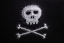 Sugar In The Form Of A Skull And Bones. Concept That Sugar And Sweets Are Dangerous Or Cocaine And Drugs Are Fatal Deadly And Dangerous.