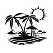Sign of a tropical beach with palm trees on a white background.