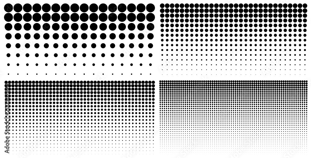 Set of vertical gradient halftone dots backgrounds, horizontal templates using halftone dots pattern. Vector illustration - obrazy, fototapety, plakaty 