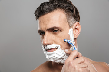 Poster - Mature man naked shaving.