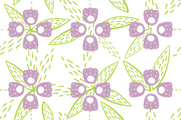 Wall Mural - seamless pattern with bluebell, campanula naive style. flowers stylized on white background