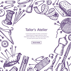 Poster - vector hand drawn sewing elements background illustration