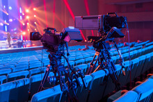 A Professional Television Camera For Filming Concerts And Events For A Mobile TV Studio