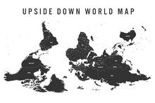 Reversed Or Upside Down Political Map Of World. South-up Orientation. Vector Illustration.