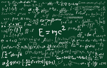 Wall Mural - blackboard inscribed with scientific formulas and calculations in physics and mathematics. can illus