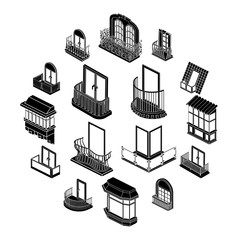 Poster - Balcony window forms icons set, simple style