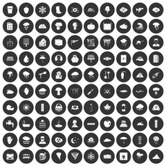 Wall Mural - 100 thunderstorm icons set black circle