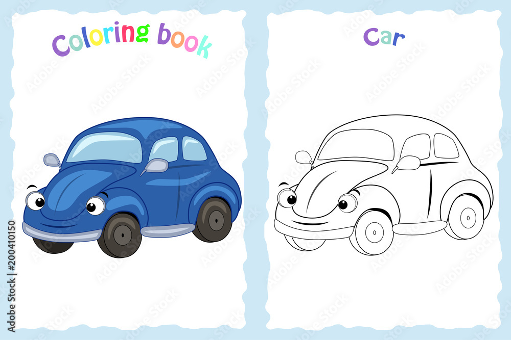 Coloring book page for children with colorful car and sketch t Stock ...