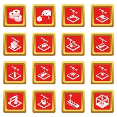Poster - 3d printing icons set red square vector