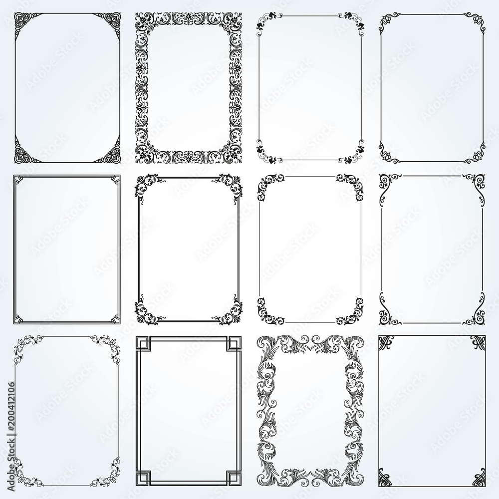 Decorative rectangle frames and borders set vector Stock Vector | Adobe ...
