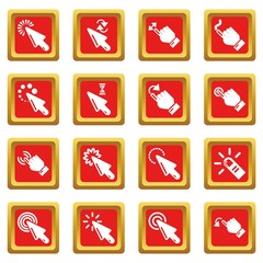 Poster - Hand click icons set red square vector